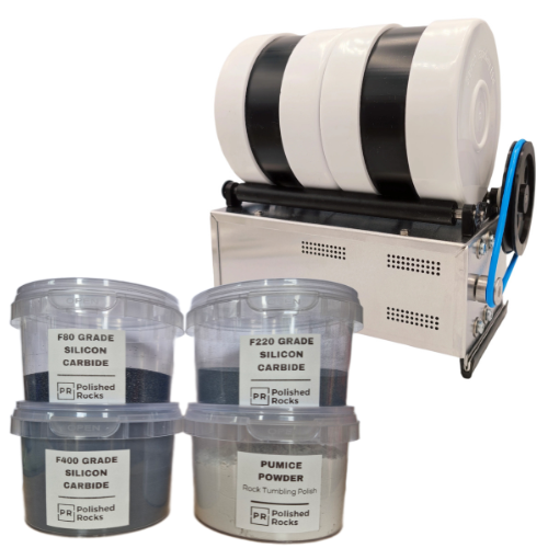 Rock Tumbling Kit - Dual Barrel Tumbler Machine & Beginner Grit Pack