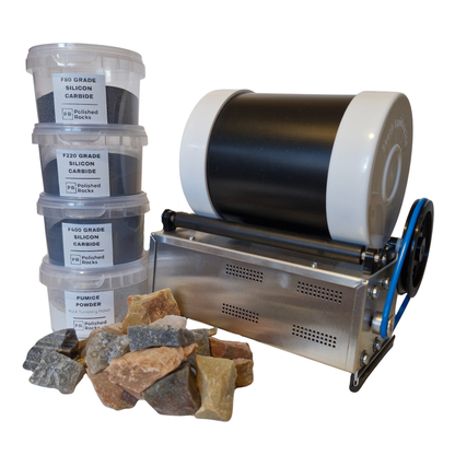 Rock Tumbler Kit - 3lb Tumbling Machine, Grit Pack & 1kg Rough Rock