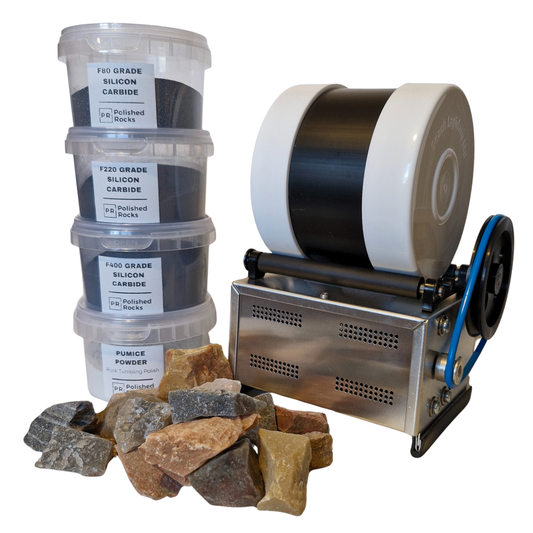 Rock Tumbling Kit - 2lb Tumbler Machine, Grit Pack & 1kg Rough Rock